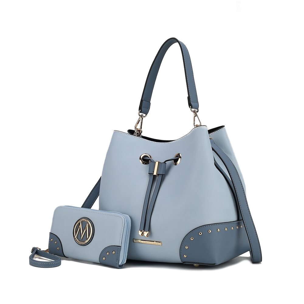 2521 MKF Crossbody Bucket Hobo Bag Handbag & Wristlet Wallet Purse Set – PU